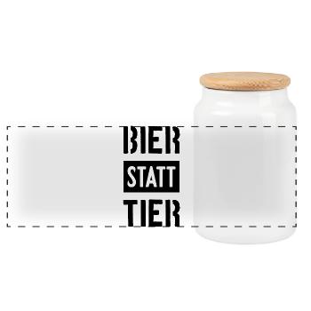 BIER STATT TIER VEGAN VEGANER - Panorama Keksdose mit Holzdeckel - Weiß - Vorne