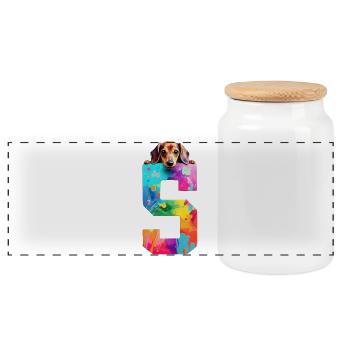 DOG 5 YEARS DACHSHUND 5TH BIRTHDAY - Panoramic Cookie Jar with Wooden Lid - white - Front