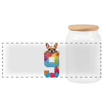 DOG 9 YEARS FRENCH BULLDOG 9TH BIRTHDAY - Panoramic Cookie Jar with Wooden Lid - white - Front
