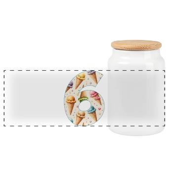 CREAM NUMBER 6 YEARS CREAM 6TH BIRTHDAY - Panoramic Cookie Jar with Wooden Lid - white - Front