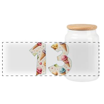 CREAM NUMBER 13 YEARS CREAM 13TH BIRTHDAY - Panoramic Cookie Jar with Wooden Lid - white - Front