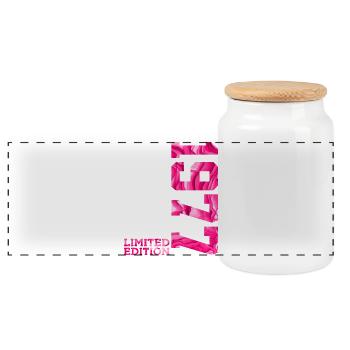 49TH BIRTHDAY PINK LIMITED EDITION 1977 - Panoramic Cookie Jar with Wooden Lid - white - Front