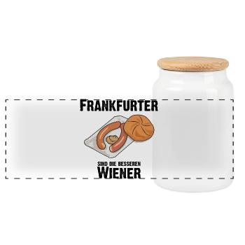 Frankfurter sind die besseren Wiener Würstchen - Panorama Keksdose mit Holzdeckel - Weiß - Vorne