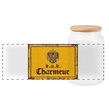 Vintage Österreich k.u.k. Charmeur - Panorama Keksdose mit Holzdeckel - Weiß - Vorne