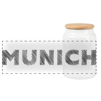 Munich Bavaria German City Hatching lettering - Panoramic Cookie Jar with Wooden Lid - white - Front