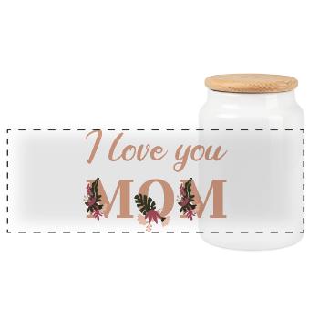 I love you Mom - Panoramic Cookie Jar with Wooden Lid - white - Front