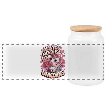 Tout ce dont vous avez besoin, c’est d’amour et de licornes - Boîte à biscuits avec couvercle en bois - blanc - Devant
