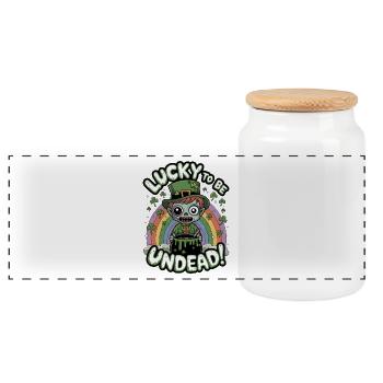 Lucky To Be Undead! - Panoramic Cookie Jar with Wooden Lid - white - Front