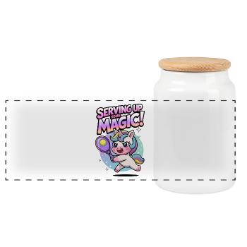 Serving Up Some Magic! - Panoramic Cookie Jar with Wooden Lid - white - Front