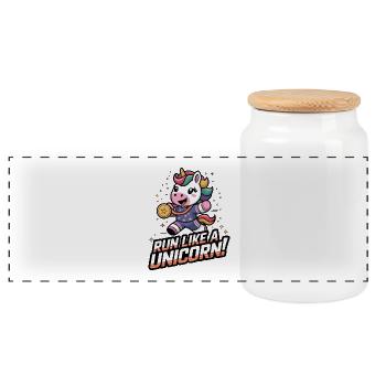 Run Like A Unicorn! - Panoramic Cookie Jar with Wooden Lid - white - Front