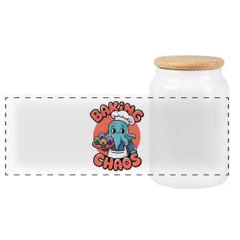 Baking Chaos - Panoramic Cookie Jar with Wooden Lid - white - Front