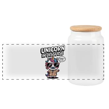 Unicorn In Disguise - Panoramic Cookie Jar with Wooden Lid - white - Front