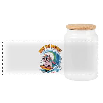 Ride The Waves! - Panoramic Cookie Jar with Wooden Lid - white - Front
