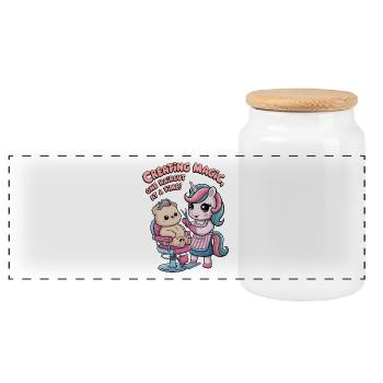 Creating Magic, One Haircut At A Time! - Panoramic Cookie Jar with Wooden Lid - white - Front