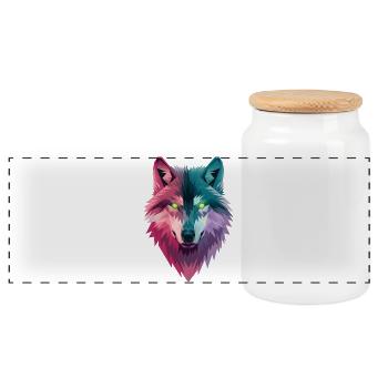 Spirit Wolf - Panoramic Cookie Jar with Wooden Lid - white - Front