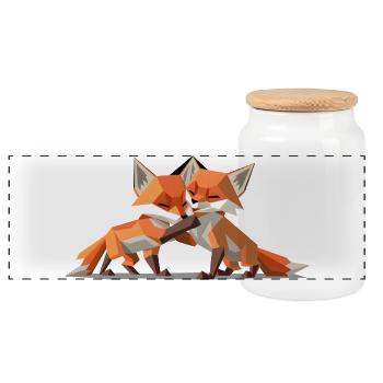 Low-poly Fox Cubs - Panoramic Cookie Jar with Wooden Lid - white - Front