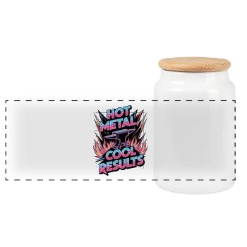 Hot Metal, Cool Results - Panoramic Cookie Jar with Wooden Lid - white - Front