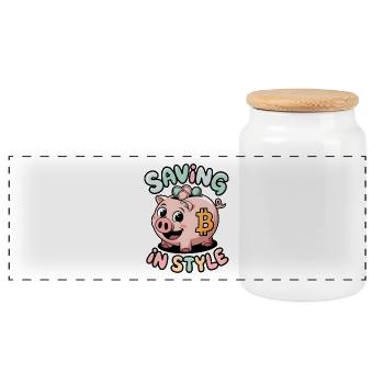 Saving In Style - Panoramic Cookie Jar with Wooden Lid - white - Front