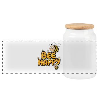 Bee Happy - Panoramic Cookie Jar with Wooden Lid - white - Front