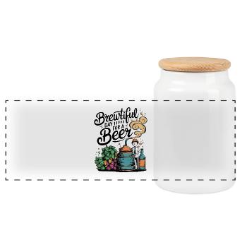 Brewtiful Day For A Beer - Panoramic Cookie Jar with Wooden Lid - white - Front