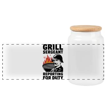 Grill Sergeant Reporting For Duty - Panoramic Cookie Jar with Wooden Lid - white - Front