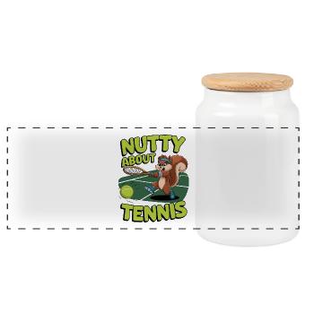Nutty About Tennis - Panoramic Cookie Jar with Wooden Lid - white - Front