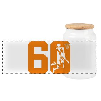 NUMBER 60 BASKETBALL 60TH BIRTHDAY - Panoramic Cookie Jar with Wooden Lid - white - Front
