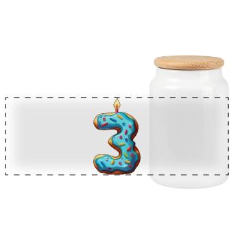GÂTEAU NUMÉRO 3 SUCRÉ 3ÈME ANNIVERSAIRE - Boîte à biscuits avec couvercle en bois - blanc - Devant