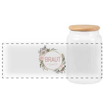 Team Braut! Eukalyptus Blumen Kreis - Panorama Keksdose mit Holzdeckel - Weiß - Vorne