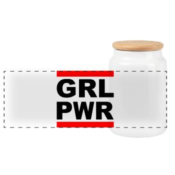 Girl Power "GRL PWR" - Show your strength! - Panoramic Cookie Jar with Wooden Lid - white - Front