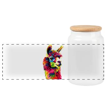 Alpaca Pop Art Bright Colors Llama Rainbow Alpaca - Panoramic Cookie Jar with Wooden Lid - white - Front