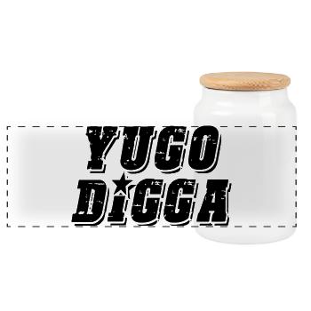 yugo digga - united style of Balkan - Panoramic Cookie Jar with Wooden Lid - white - Front