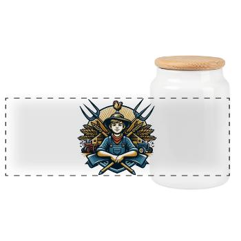Logo du garçon du village - Boîte à biscuits avec couvercle en bois - blanc - Devant