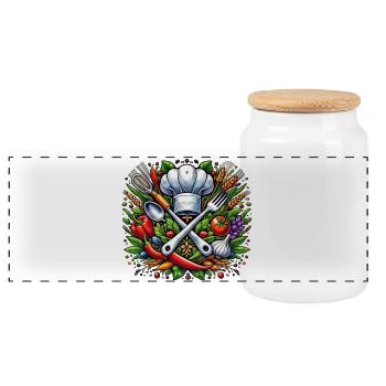 Koch Logo - Panoramic Cookie Jar with Wooden Lid - white - Front