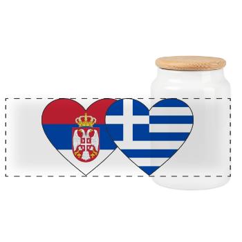 Serbia Greece Flag Heart - Panoramic Cookie Jar with Wooden Lid - white - Front