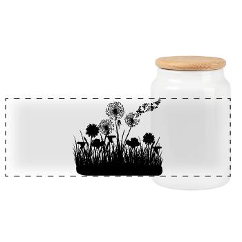 Butterfly Design Pust flowers meadow hearts - Panoramic Cookie Jar with Wooden Lid - white - Front