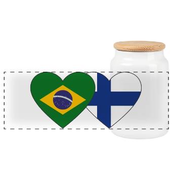 Brazil Finland Flag Heart - Panoramic Cookie Jar with Wooden Lid - white - Front