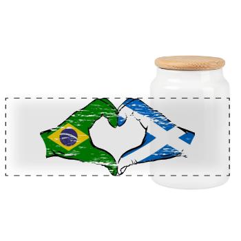 Brésil Ecosse drapeau mains forme de coeur utilisé - Boîte à biscuits avec couvercle en bois - blanc - Devant