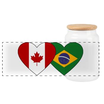 Drapeau du cœur du Canada et du Brésil - Boîte à biscuits avec couvercle en bois - blanc - Devant