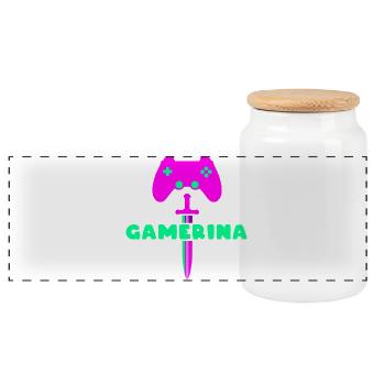 GAMERINA Neon Sword Logo - Panorama Keksdose mit Holzdeckel - Weiß - Vorne