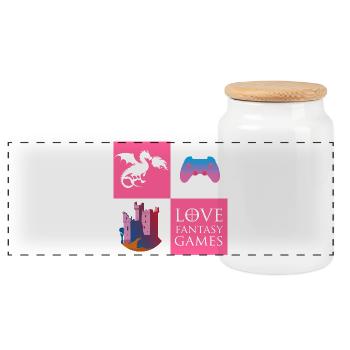 Dragon Game Fantasy - Panoramic Cookie Jar with Wooden Lid - white - Front