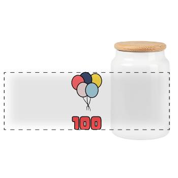 100. 100 JAHRE. 100-JÄHRIGES JUBILÄUM. GEBURTSTAG 100 - Panorama Keksdose mit Holzdeckel - Weiß - Vorne