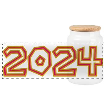 2024. YEAR. HAPPY NEW YEAR. NEW YEAR'S EVE - Panoramic Cookie Jar with Wooden Lid - white - Front
