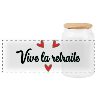 RETIREMENT. RETIREMENT. RETIRED. HAPPY RETIREMENT - Panoramic Cookie Jar with Wooden Lid - white - Front