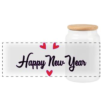 HAPPY NEW YEAR. NEW YEAR'S EVE. BEST WISHES - Panoramic Cookie Jar with Wooden Lid - white - Front