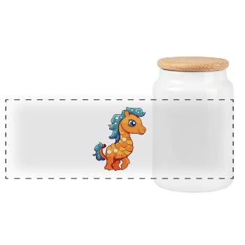 Seepferdchen-Karikatur-Kawaii-Aquarellillustration - Panorama Keksdose mit Holzdeckel - Weiß - Vorne