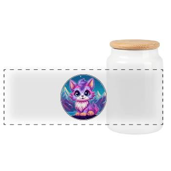 Pixie Cat Bunte Karikatur Aquarell Illustration - Panorama Keksdose mit Holzdeckel - Weiß - Vorne
