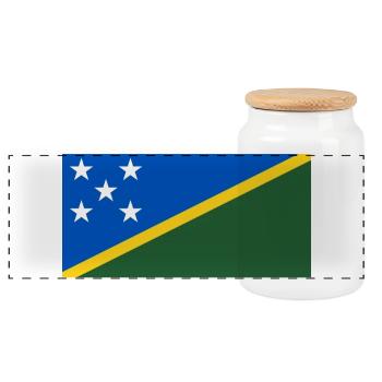 Salomoneninseln – Flagge mit Sternen und gelbem Strahl - Panorama Keksdose mit Holzdeckel - Weiß - Vorne
