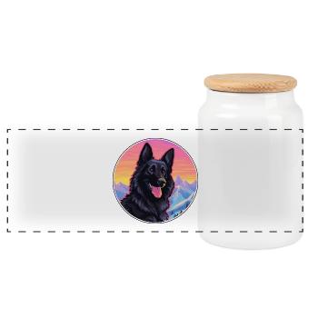 Groenendael Belgischer Schäferhund Rasse Cartoon Kaw - Panorama Keksdose mit Holzdeckel - Weiß - Vorne