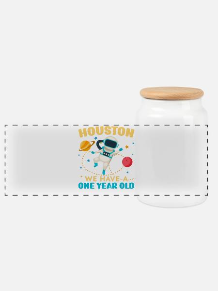 Houston Wir haben ein 1 Jahr altes 1st Birthday Bd - Panorama Keksdose mit Holzdeckel - Weiß